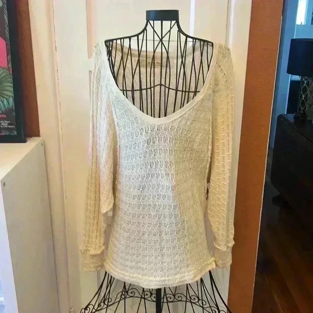We The Free Dolman Sleeve 100% Cotton Pullover Sweater Cream Women's-Sz M